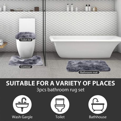 3 Piece Toilet Seat & Bathroom Mats Set