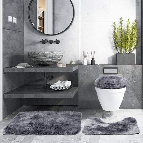 3 Piece Toilet Seat & Bathroom Mats Set