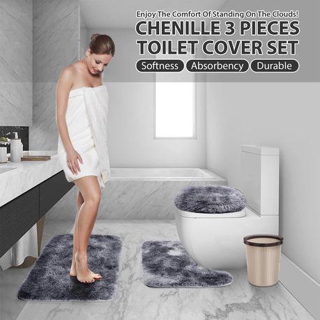 3 Piece Toilet Seat & Bathroom Mats Set